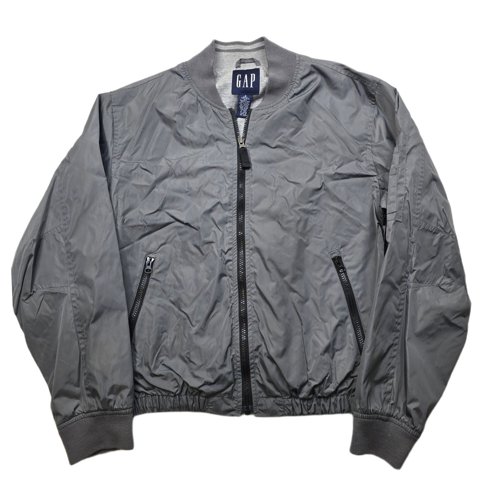 GAP Bomber Jacket‎ Mens Small Gray Lightweight Zip Military Flight Nylon